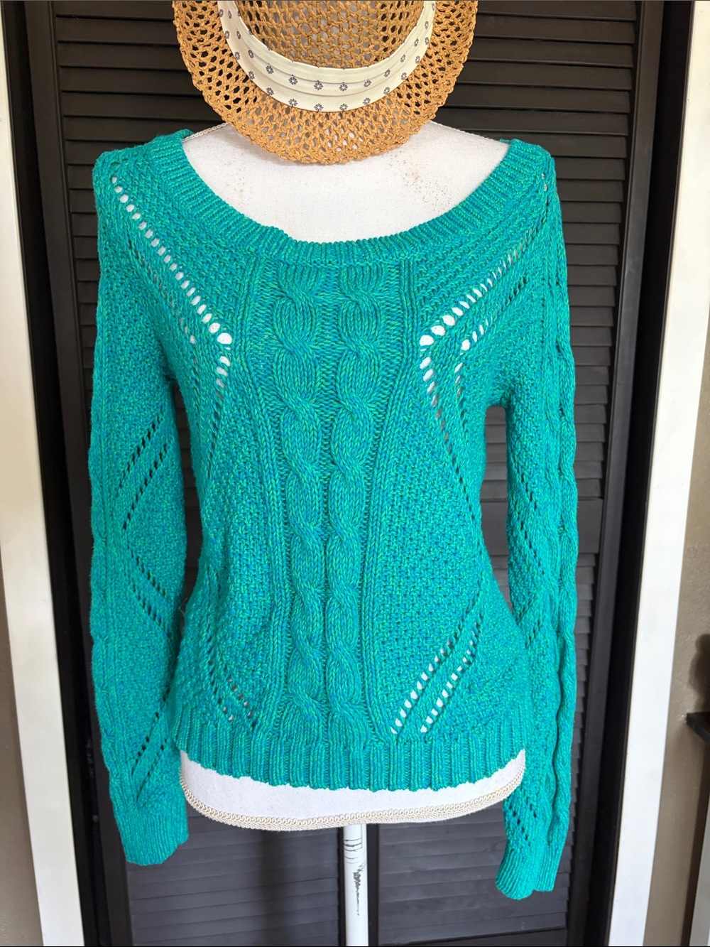 American Eagle Outfitters Teal Cable Knit Scoop Neck Sweater